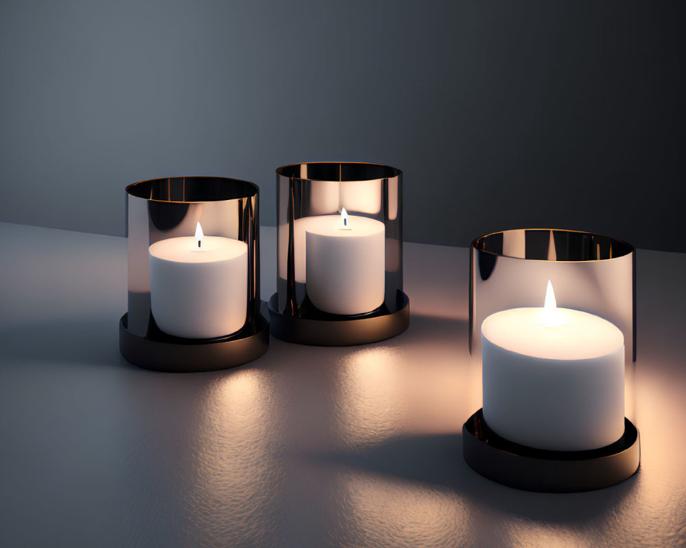 Three Lit Candles in Glass Holders Casting Soft Glow on Textured Surface