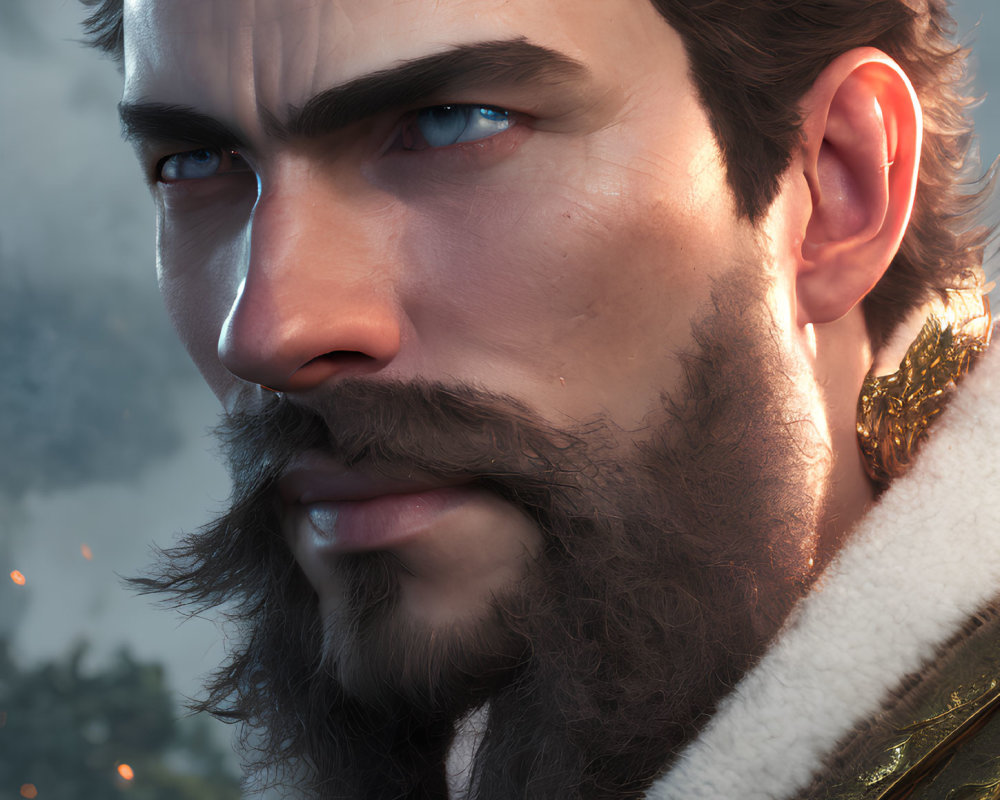 Detailed digital artwork of man with dark beard and blue eyes