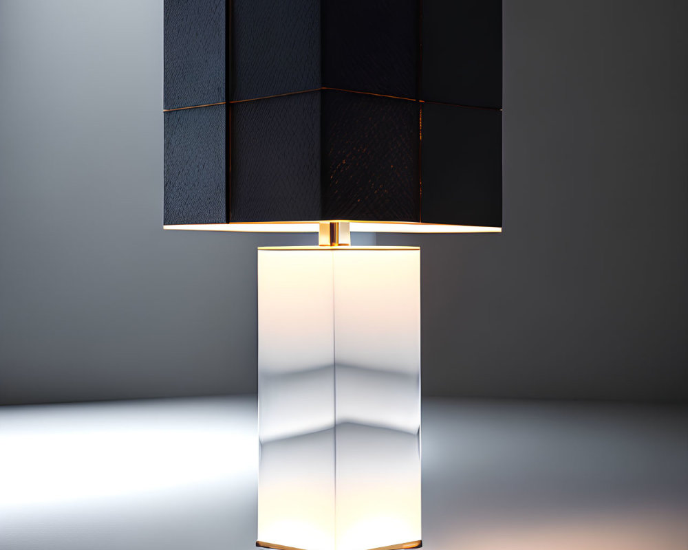 Sleek Modern Table Lamp with Frosted Glass Column & Black Shade