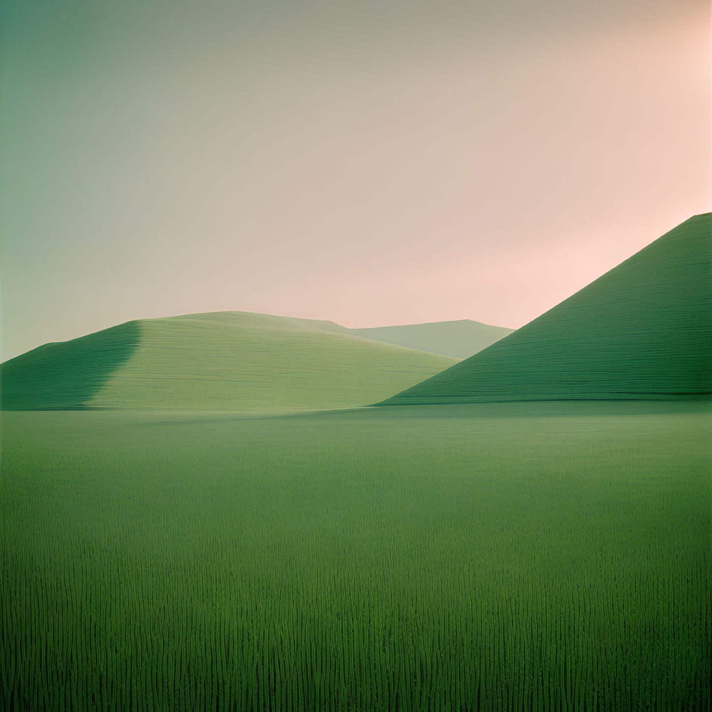 Serene Grass-Covered Hills Under Pastel Sky