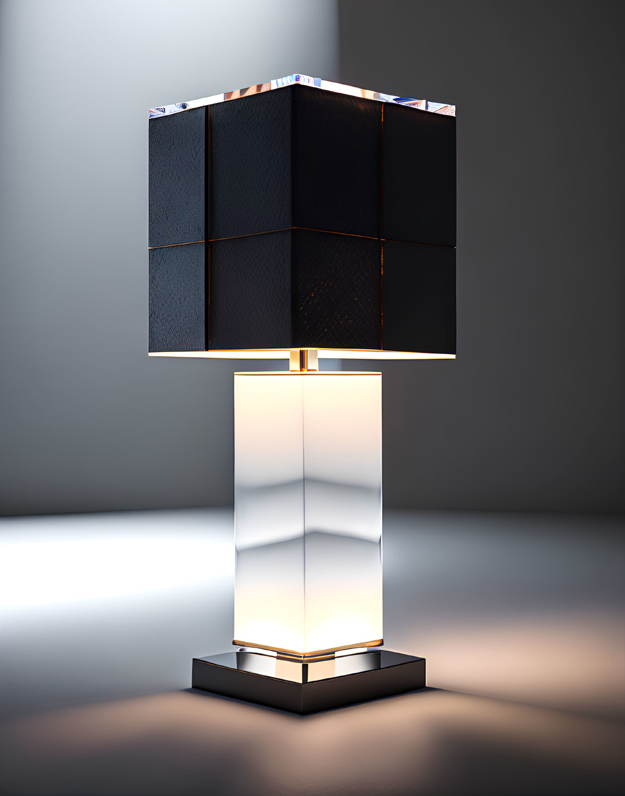 Sleek Modern Table Lamp with Frosted Glass Column & Black Shade