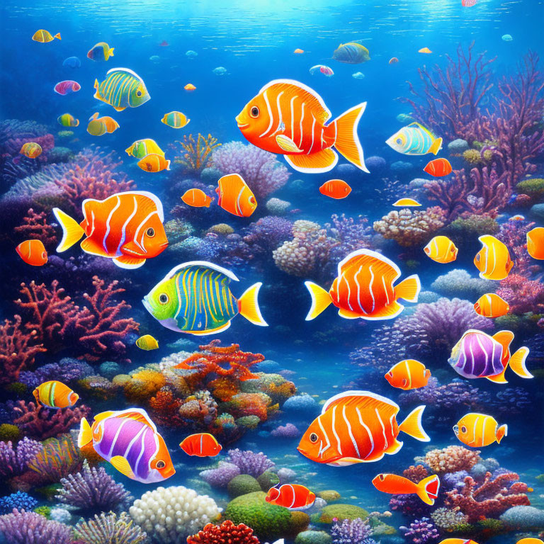 Colorful Tropical Fish Swimming in Vibrant Underwater Coral Reef