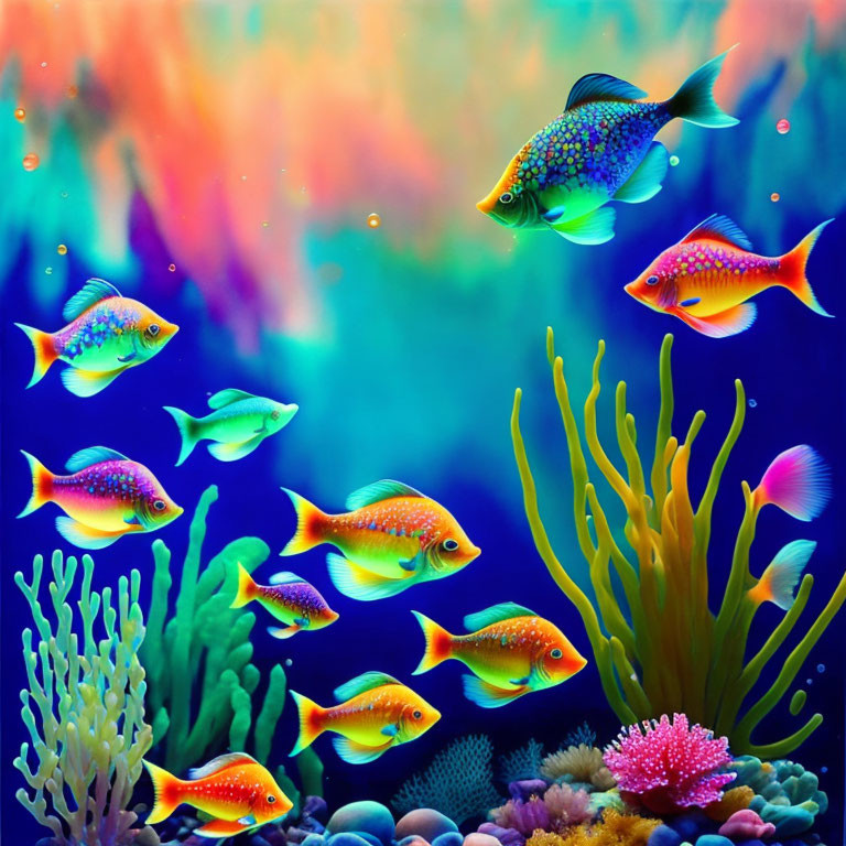 Vibrant tropical fish and coral in underwater scene