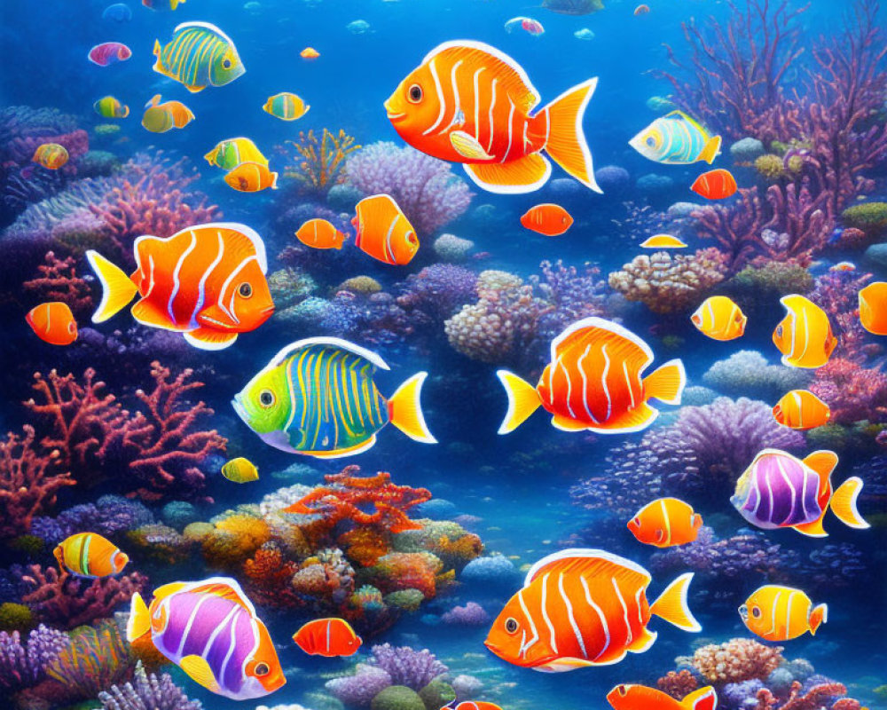 Colorful Tropical Fish Swimming in Vibrant Underwater Coral Reef