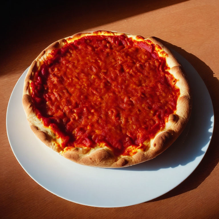 Cheeseless Pizza with Thick Crust on White Plate