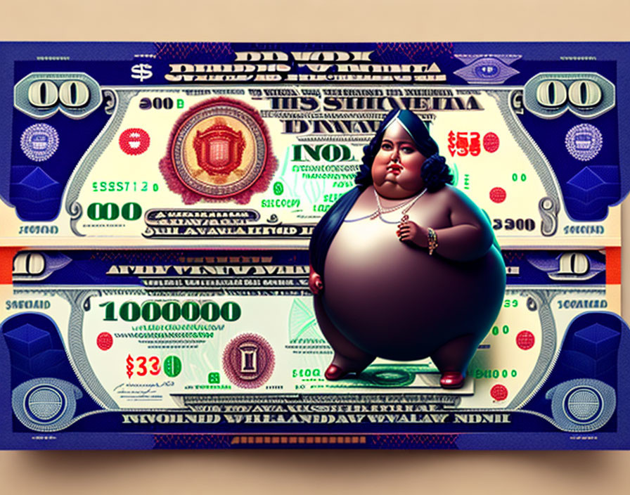 Colorful Sumo Wrestler Caricature on Fictional Currency Note