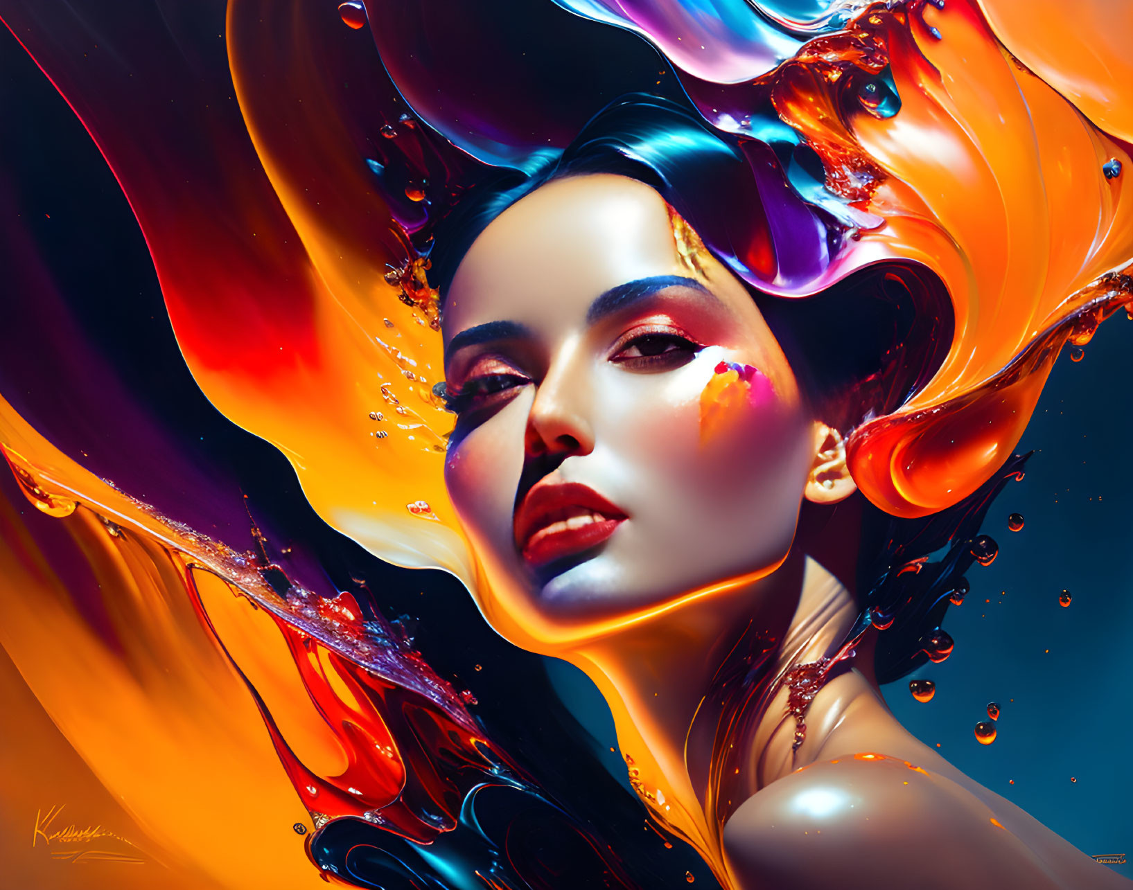 Colorful Swirled Portrait with Dynamic Liquid Shapes