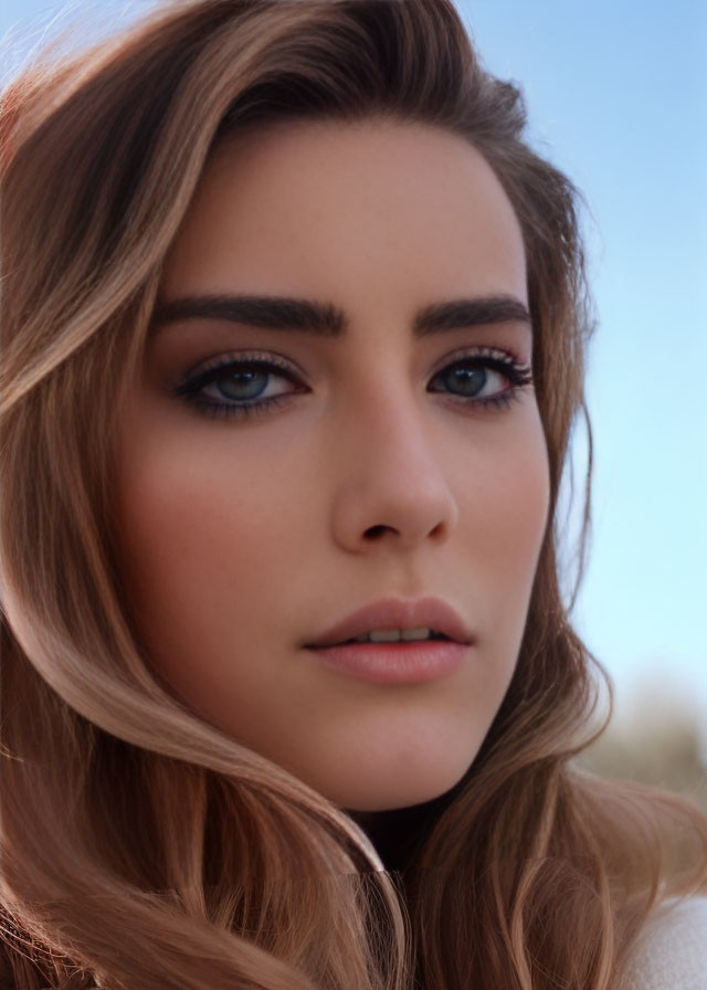 Woman with Brown Hair and Blue Eyes in Natural Light