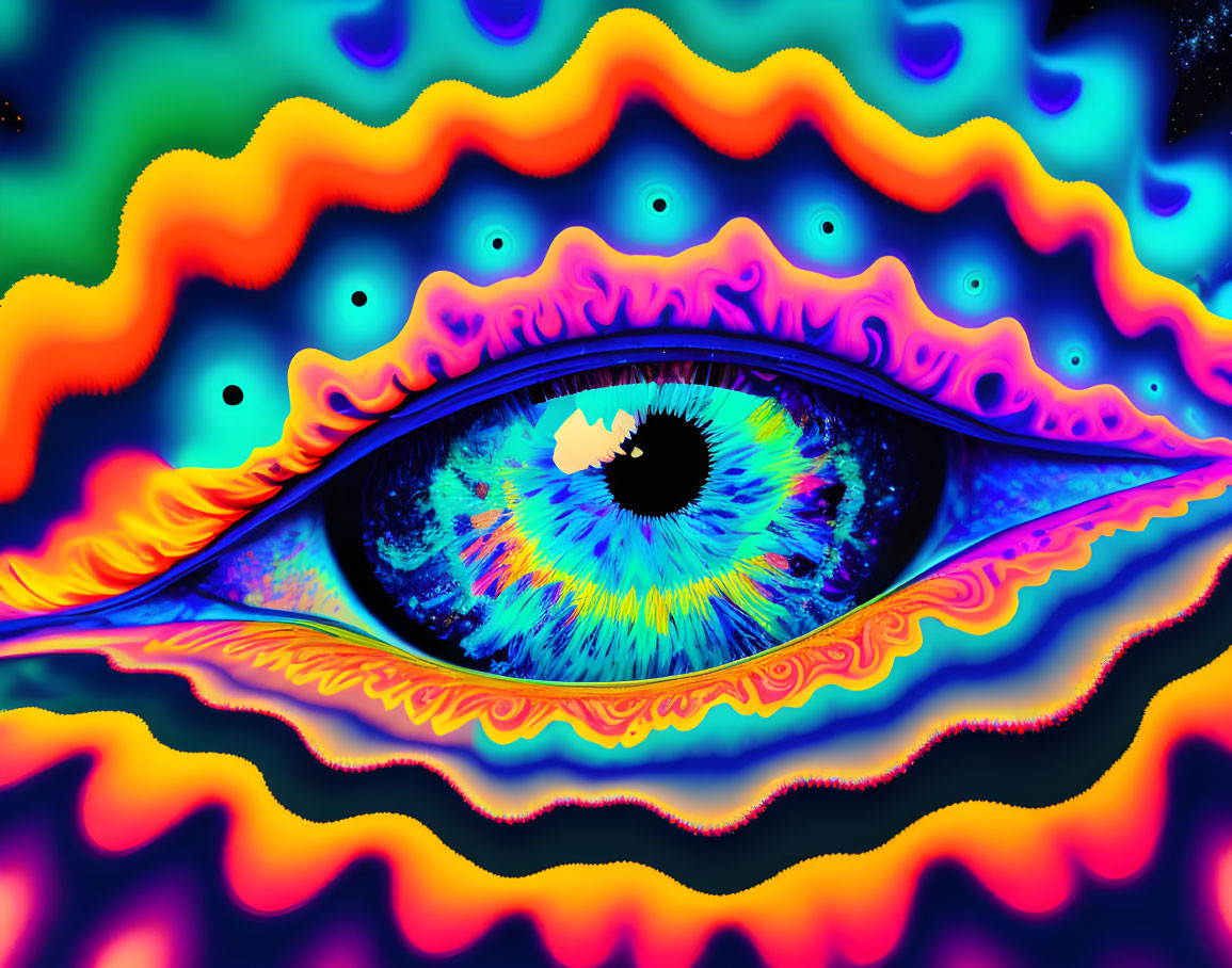 Colorful Psychedelic Digital Artwork of Human Eye in Neon Colors