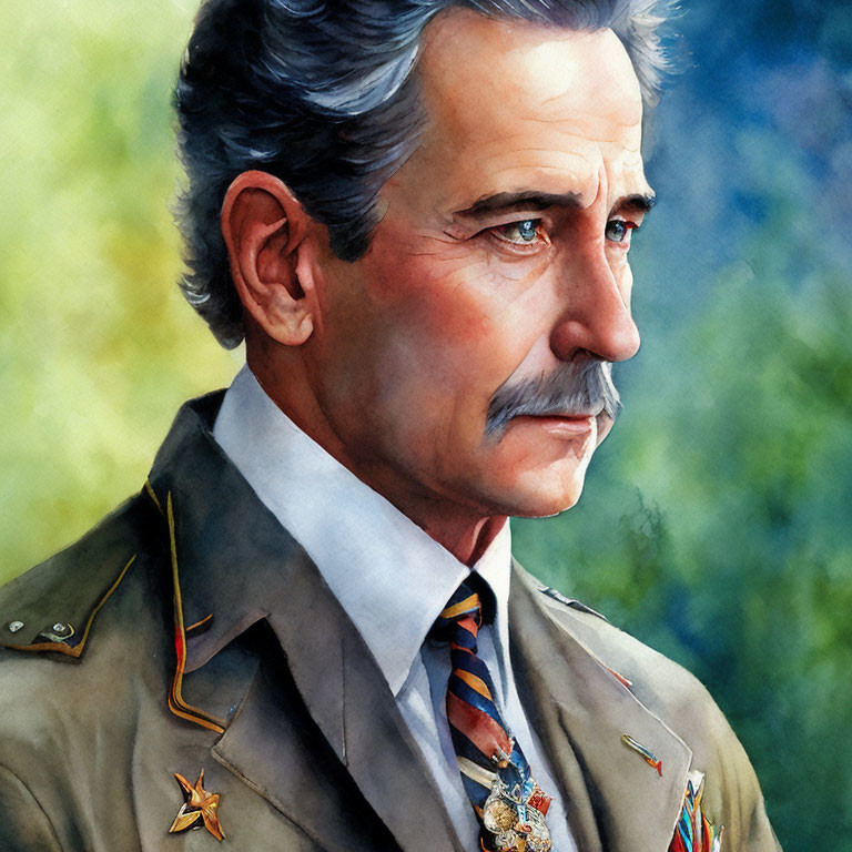 Portrait of a man in military uniform with medals and mustache