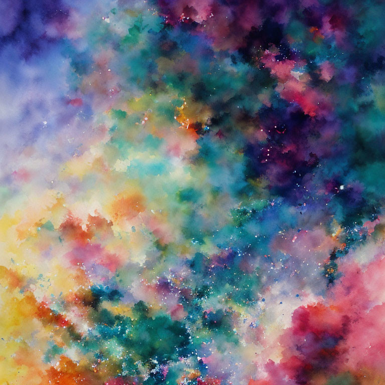 Colorful Abstract Watercolor Painting of a Cosmic Galaxy