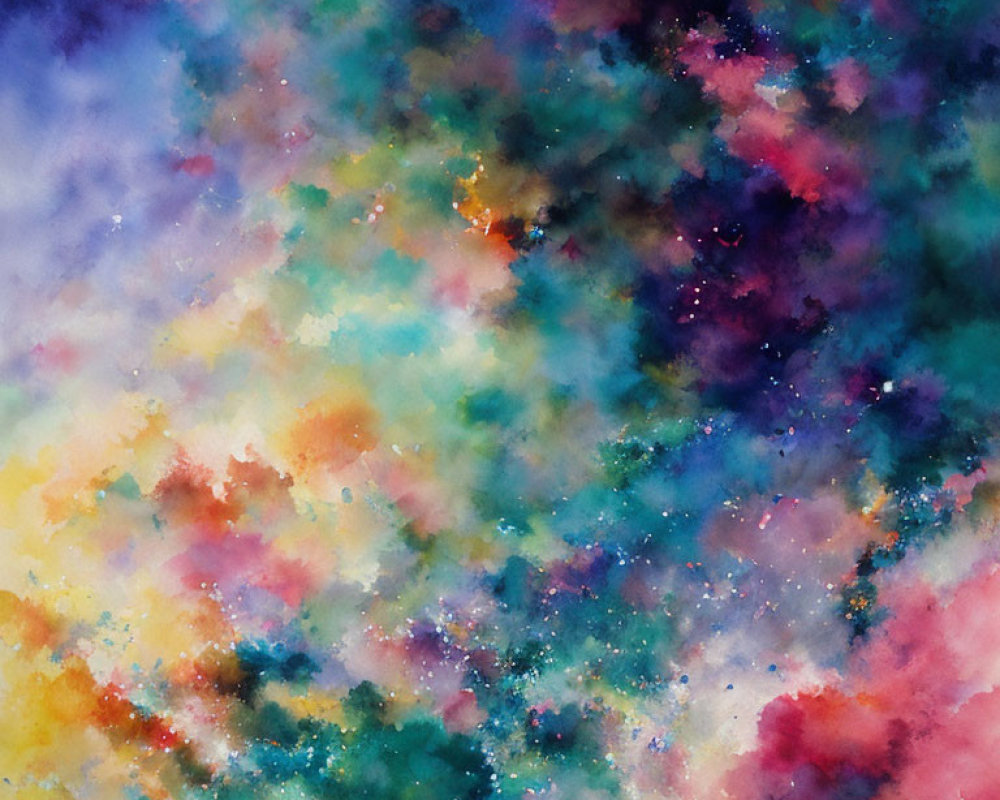 Colorful Abstract Watercolor Painting of a Cosmic Galaxy