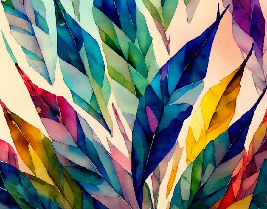 Vibrant Abstract Watercolor Painting of Tropical Leaf Pattern