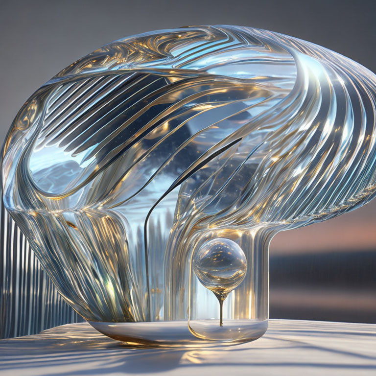 Abstract Sculpture with Fluid Lines and Reflective Surface