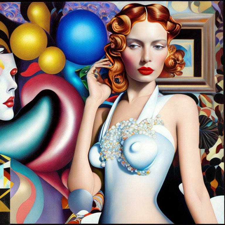 Colorful Surrealist Portrait of Woman with Stylized Features