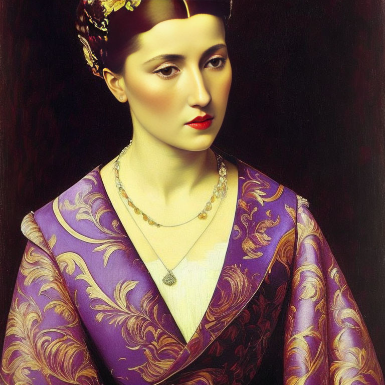 Stylized portrait of a woman in purple traditional attire