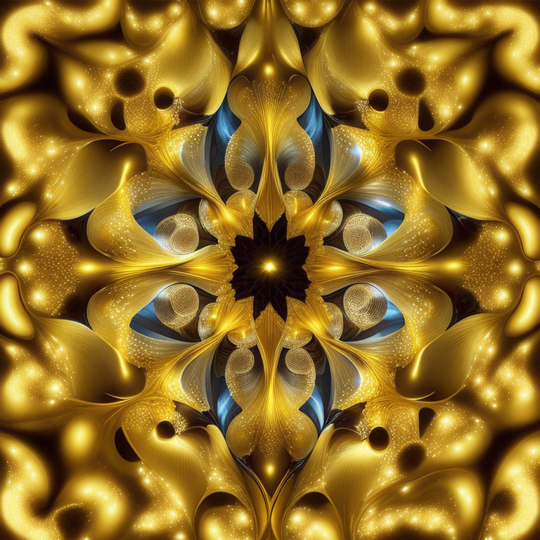 Symmetrical Fractal Pattern with Golden and Blue Shapes