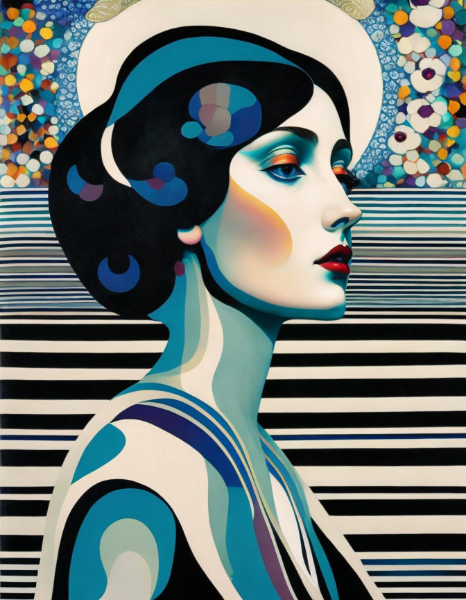 1920s Style Woman Artwork with Bold Patterns & Geometric Shapes