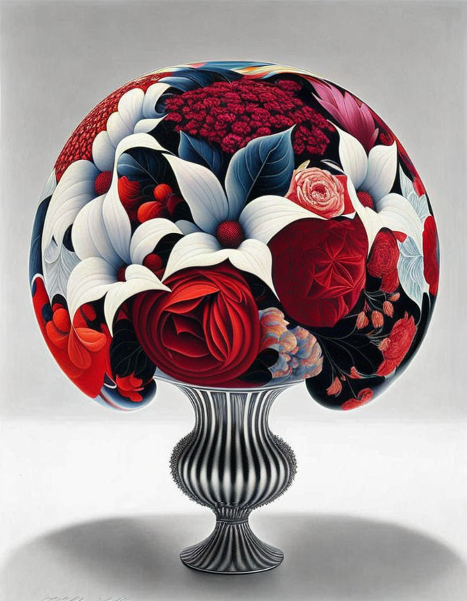 Vividly colored flower sphere on classic pedestal