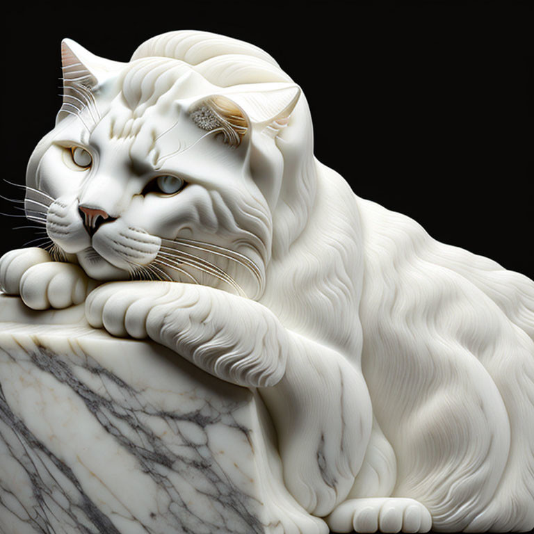 Majestic white marble tiger sculpture with golden whiskers