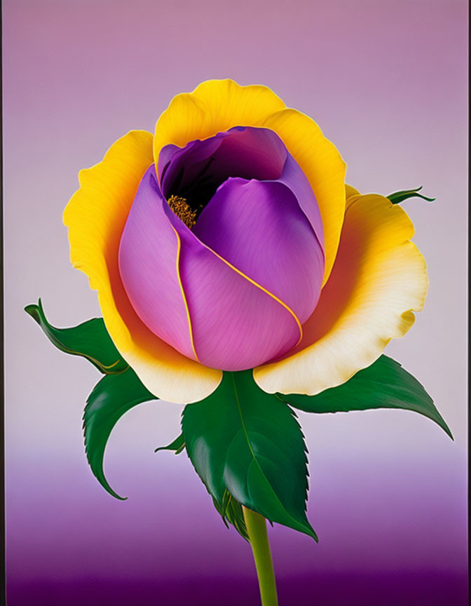 Digitally altered image of vibrant closed rose on pink background