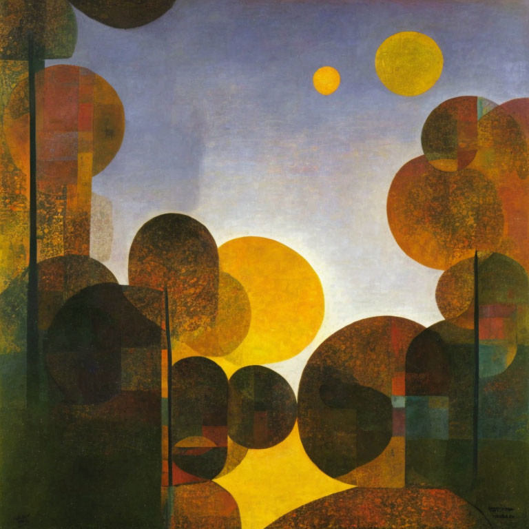 Translucent Circles Abstract Painting in Yellow, Orange, and Brown