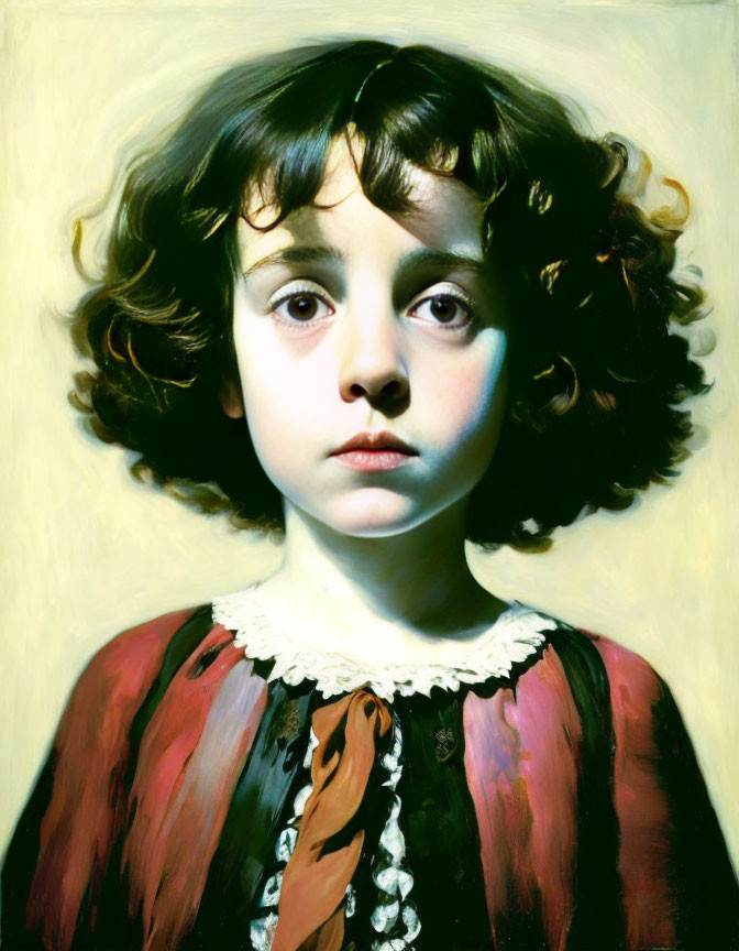 Young child portrait with curly hair in vintage attire