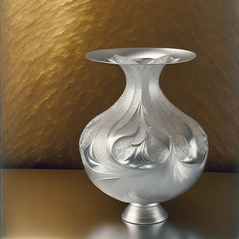 Silver Vase with Swirling Patterns on Textured Background