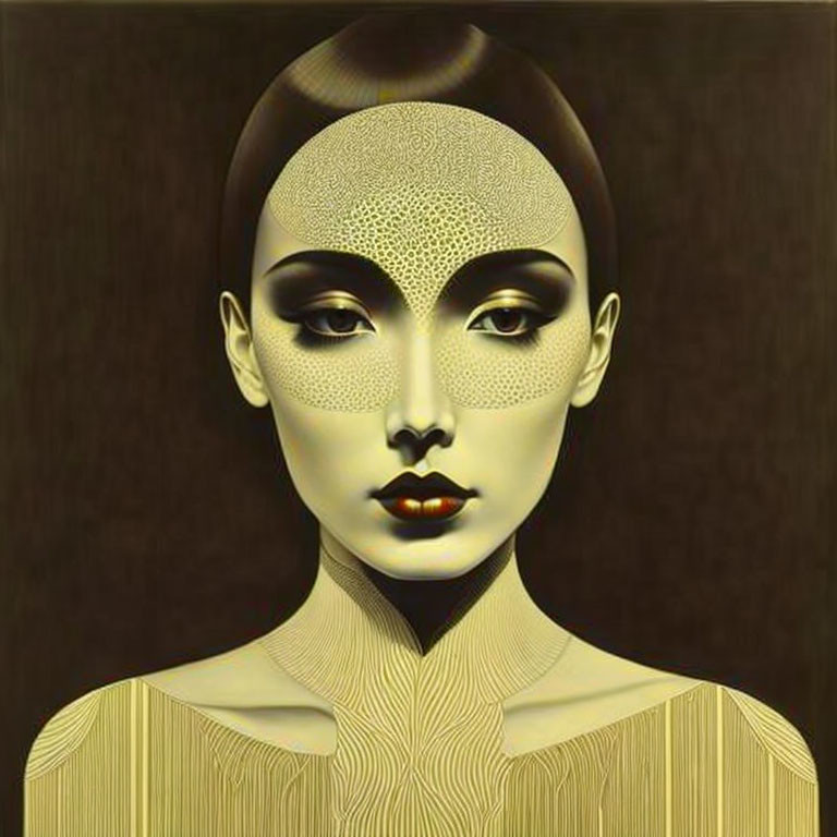 Symmetrical golden textured woman's face artwork