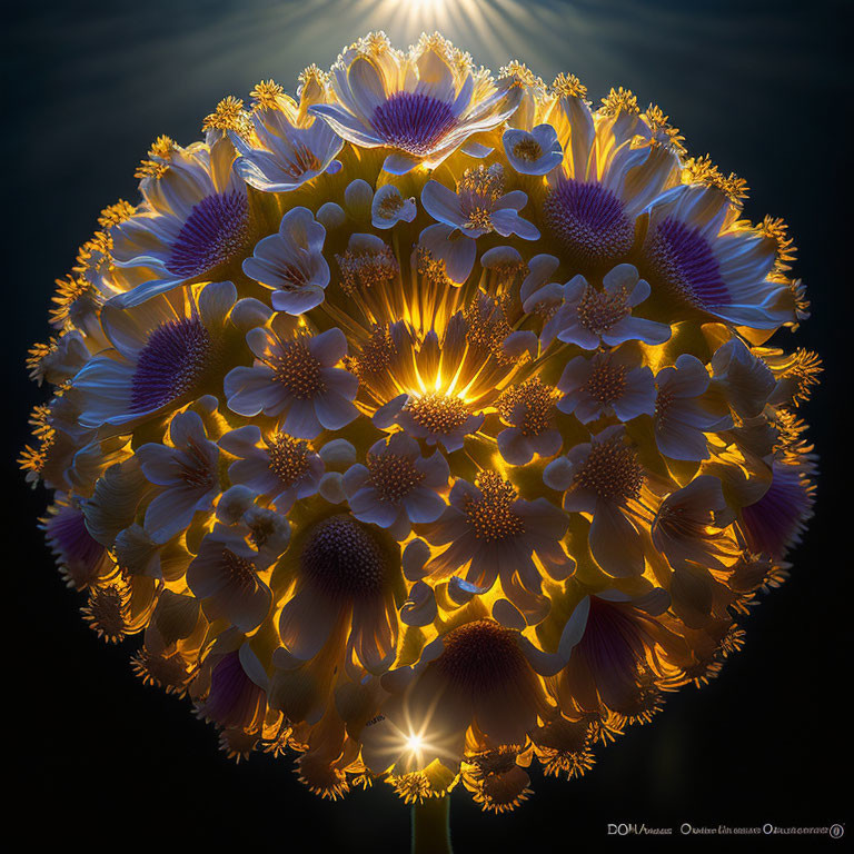 Spherical Purple and Orange Flowers Backlit Display