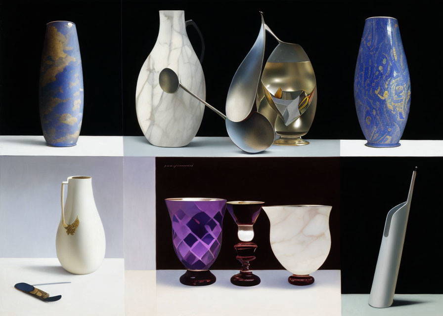 Nine Unique Vases and Vessels in Different Shapes, Sizes, and Colors