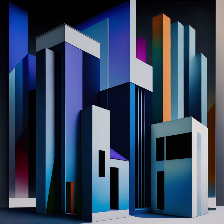 Geometric Abstract Painting with Bold Colors and 3D Illusion