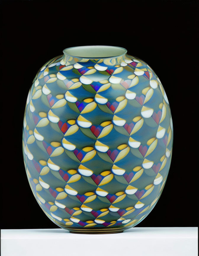 Colorful Ellipse Pattern on Ornate Vase Against Blue Gradient