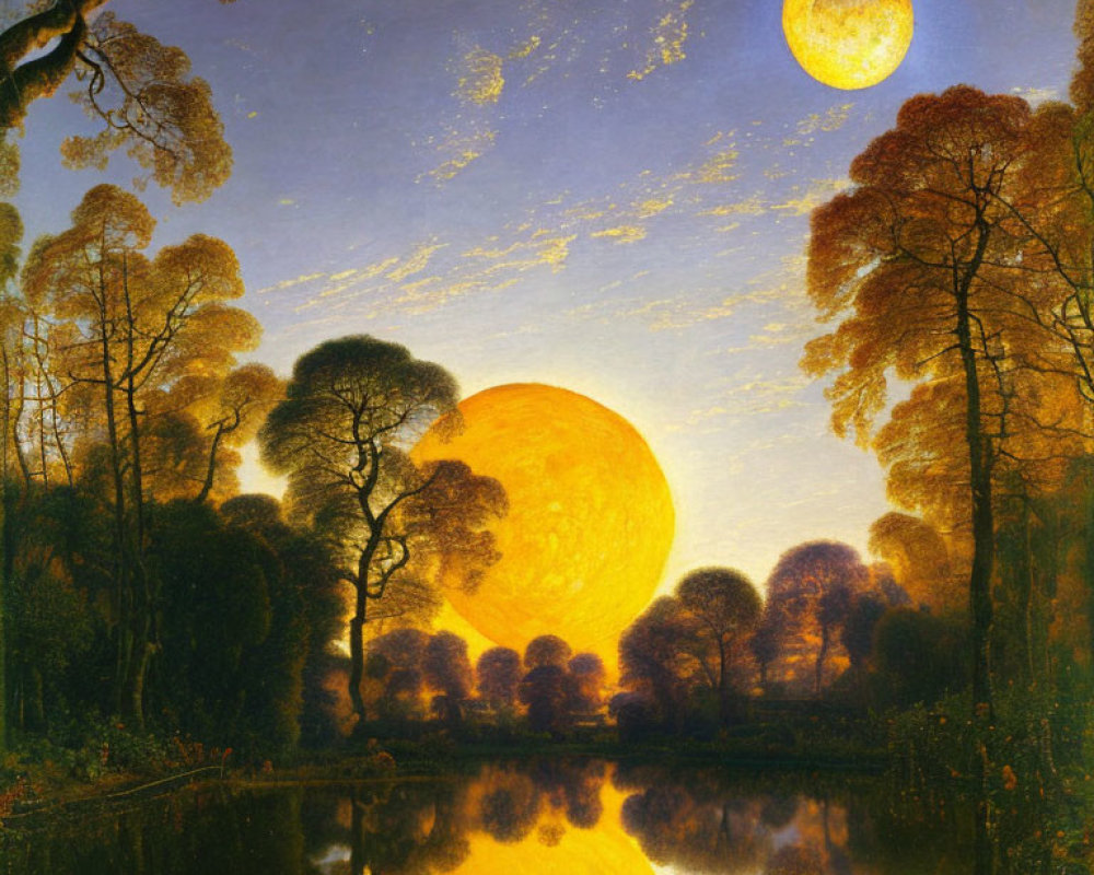 Full Moon Painting: Vibrant Sky & Tranquil Water Scene