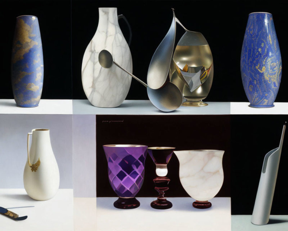 Nine Unique Vases and Vessels in Different Shapes, Sizes, and Colors