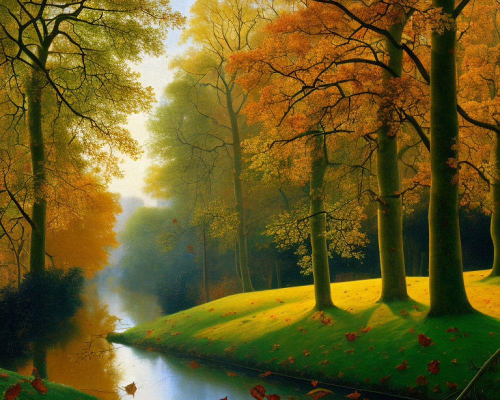 Tranquil Autumn Landscape with Golden Trees and River