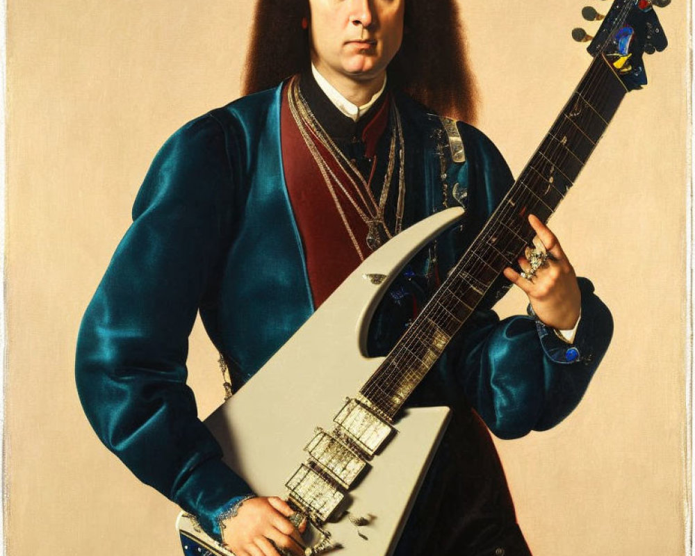 Modern Portrait with Historical Attire and Electric Guitar