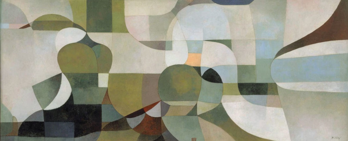 Abstract Painting: Soft Interlocking Shapes in Muted Colors