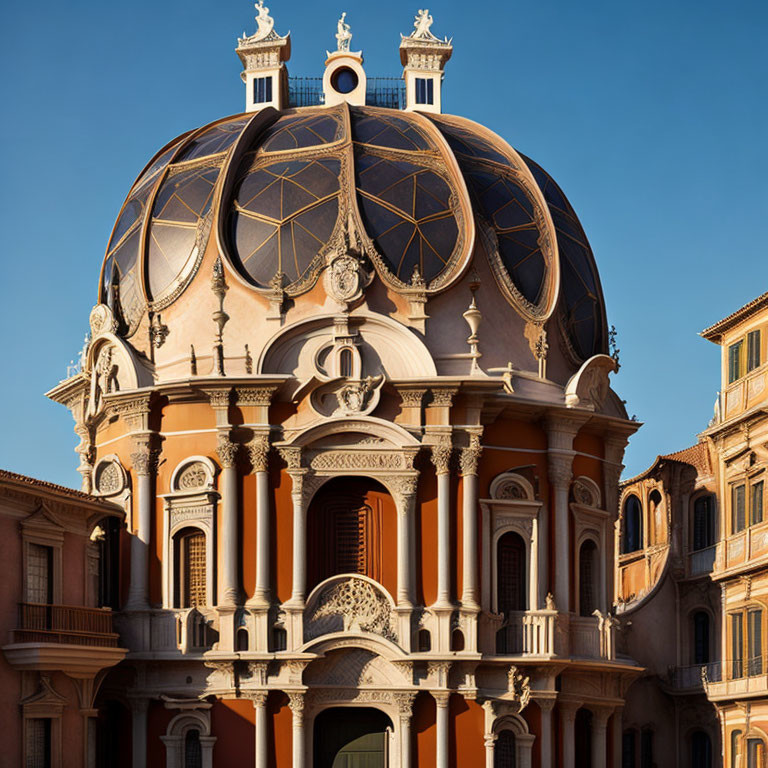 Ornate Baroque-style building with decorative dome and columns