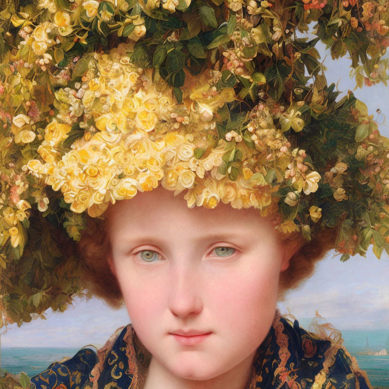 Portrait of serene young woman with yellow rose garland