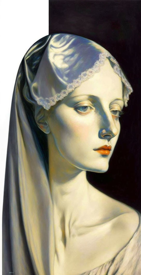 Detailed portrait of a woman in translucent veil with serene expression