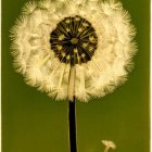 Stylized glowing dandelion seed head on dark green background