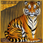 Majestic tiger against golden star-patterned background