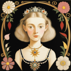 Stylized portrait of a girl with floral headpiece and surreal elements