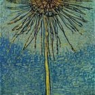 Stylized painting: Towering dandelion in Van Gogh-inspired landscape