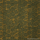 Botanical wallpaper pattern with green and orange interwoven stems, leaves, and stylized flowers