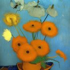 Vivid yellow and white flower bouquet on textured blue background