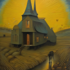 Whimsical Van Gogh-inspired painting of grand house under starry sky