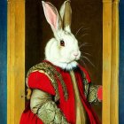 Whimsical portrait: Rabbit-headed figure in Renaissance attire