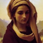 Portrait of Woman in Headscarf Radiating Grace and Mystery